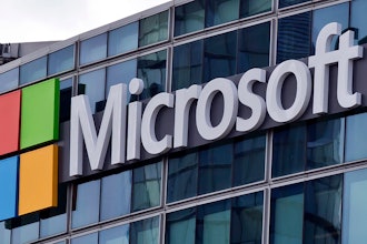 The Microsoft logo is seen in Issy-les-Moulineaux, outside Paris, France, April 12, 2016.