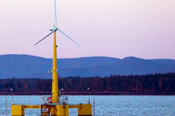 The University of Maine's first prototype of an offshore wind turbine is seen in this Sept. 20, 2013 file photo, near Castine Maine.