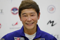 Space flight participant Yusaku Maezawa attends a news conference ahead of the expedition to the International Space Station at the Gagarin Cosmonauts' Training Center in Star City outside Moscow, Russia, on Oct. 14, 2021.