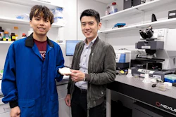 UChicago Pritzker School of Molecular Engineering PhD candidate Chenxi Sui (left) and Asst. Prof. Po-Chun Hsu show off a sample of a new cooling textile that reflects both direct sunlight and the thermal radiation from pavement and buildings in urban heat islands. Their results, published in Science, show the material keeps 2.3 degrees Celsius (4.1 degrees Fahrenheit) cooler than outdoor endurance sports fabric and 8.9 degrees Celsius (16 degrees Fahrenheit) cooler than commercialized silk.