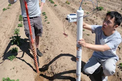 Placement of a sensing rod, which has multifunctional sensing stickers positioned to enable multi-depth measurements.