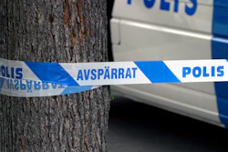 A Swedish police barricade.