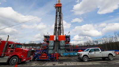 Work continues at a shale gas well drilling site in St. Mary's, Pa.