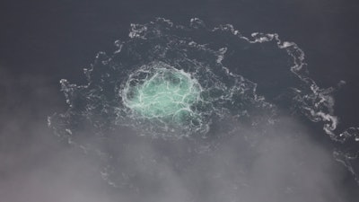In this picture provided by Swedish Coast Guard, a leak from Nord Stream 2 is seen.
