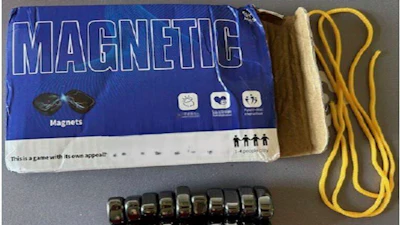 This photo provided by The U.S. Consumer Product and Safety Commission shows the front box of Magnetic Chess Game Sold by JOMO, that the U.S. Consumer Product and Safety Commission is warning consumers to immediately dispose of the magnetic game due to serious ingestion risks for children.