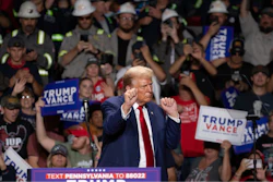 Republican presidential nominee former President Donald Trump dances after finishing his remarks at a campaign rally at Ed Fry Arena in Indiana, Pa., Monday, Sept. 23, 2024.