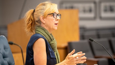 Amber Bay, Former OceanGate Director of Administration answers questions at the Titan marine board of investigation hearing inside the Charleston County Council Chambers Tuesday, Sept. 24, 2024, in North Charleston, S.C.