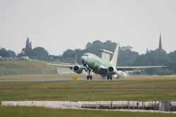 The Boeing E-7 Wedgetail taking flight for the first time.