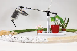 The robotic leg jumps across different terrains.