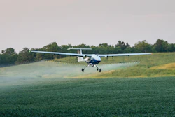 Pyka Pelican Spray in flight over a crop in the United States.