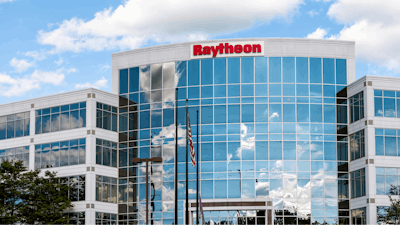 Raytheon corporation corporate office entrance sign in Northern Virginia.