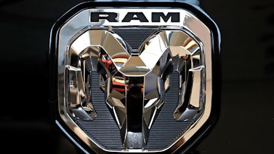 This Feb. 13, 2020 photo shows the Ram truck logo at the 2020 Pittsburgh International Auto Show in Pittsburgh.