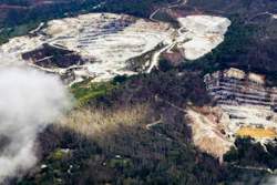 An aerial view of quartz mines in Spruce Pine, N.C., as taken from a plane on Monday, Sept. 30, 2024.