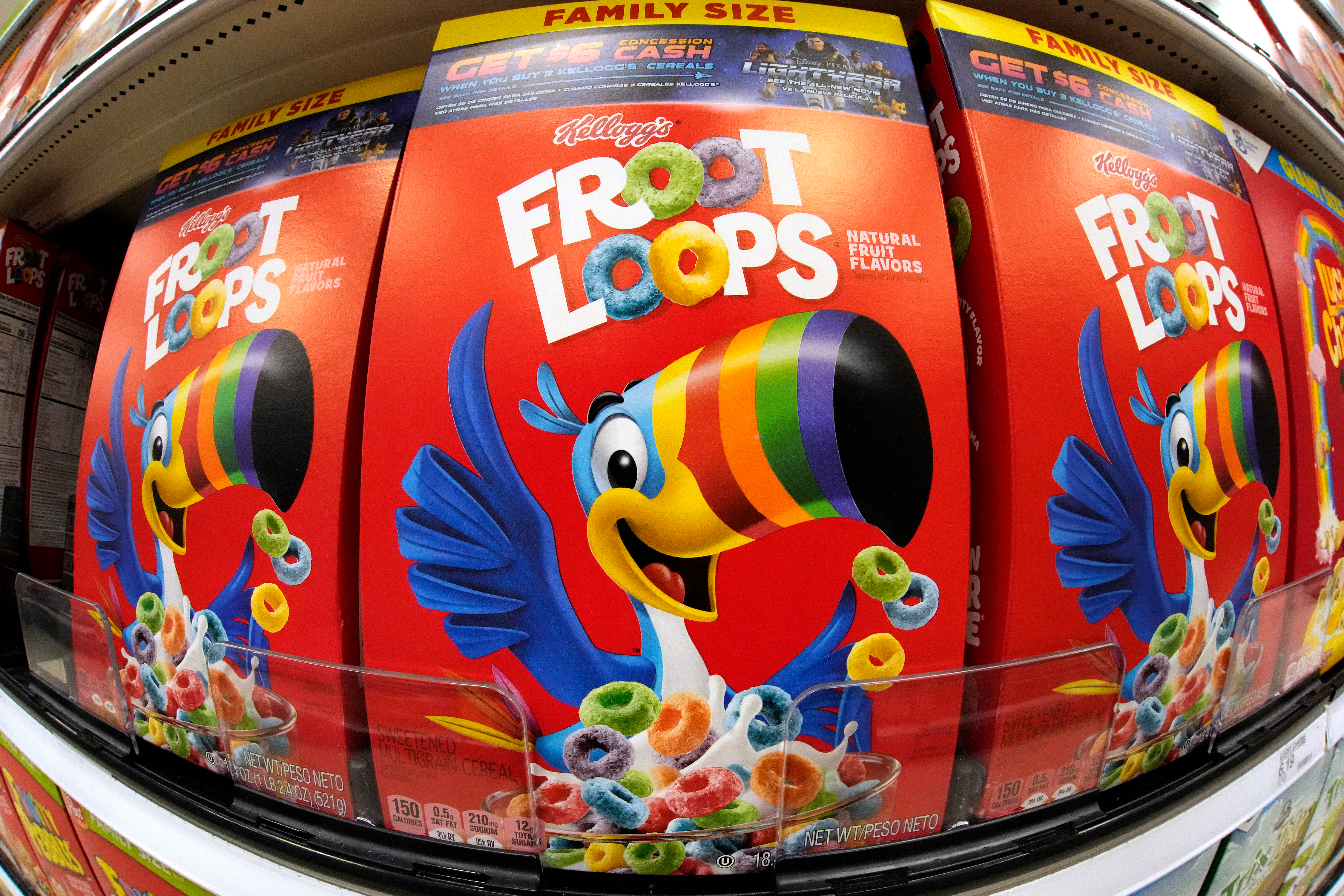Boxes of Kellogg's Fruit Loops cereal are displayed in a Target store in Pittsburgh, Nov. 16, 2022.
