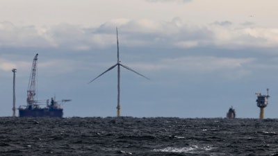 The first operating South Fork Wind farm turbine is seen 35 miles east of Montauk Point, N.Y., on Dec. 7, 2023.