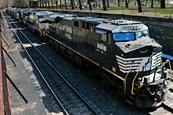 A Norfolk Southern freight train rolls in Pittsburgh, on March 26, 2018.