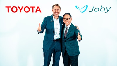 Joby CEO and Founder JoeBen Bevirt (left) with Toyota Chairman Akio Toyoda.