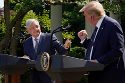 Mexico's President Andres Manuel Lopez Obrador, left, and President Donald Trump hold a joint news conference at the White House in Washington, July 8, 2020.