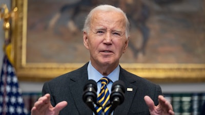 President Joe Biden speaks in the Roosevelt Room at the White House in Washington, Friday, Jan. 10, 2025.
