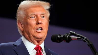 President Donald Trump speaks at the 2025 House Republican Members Conference Dinner at Trump National Doral Miami in Doral, Fla., Monday, Jan. 27, 2025.
