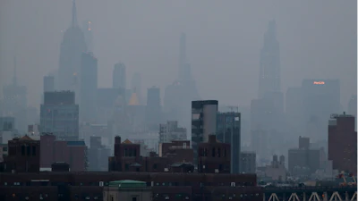 A thick haze hangs over Manhattan in New York on July 20, 2021.