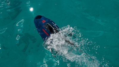 An underwater drone passes inside the seawater during a demonstration at a Marina in the southern resort of Ayia Napa, Cyprus, Monday, Feb. 24, 2025.