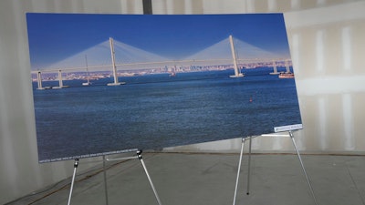 New design plans for the Francis Scott Key Bridge are unveiled during a news conference with Maryland Gov. Wes Moore in Edgemere, Md., on Tuesday, Feb. 4, 2025.