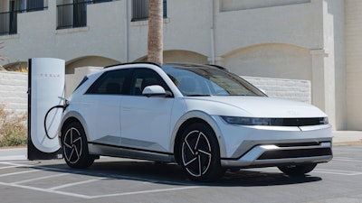 This photo provided by Hyundai shows a 2025 Hyundai Ioniq 5. The all-electric Ioniq 5 is one of the first vehicles to come with a Tesla-style charge port, allowing owners to charge at Tesla's nationwide network of Supercharger stations.