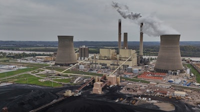 The Gen. James Gavin Power Plant, a coal-fired power plant, operates Monday, April 14, 2025, in Cheshire, Ohio.