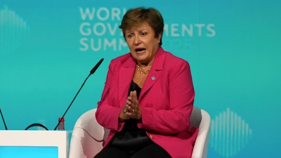 International Monetary Fund Managing Director Kristalina Georgieva, talks to CNN Anchor Richard Quest during the World Governments Summit in Dubai, United Arab Emirates, on Feb. 11, 2025.