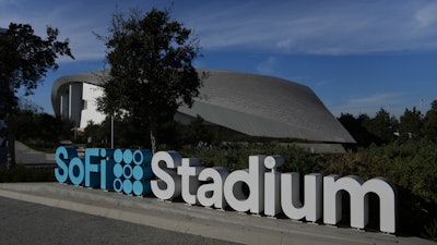 The exterior of SoFi Stadium is seen before an NFL football game on Dec. 19, 2024, in Inglewood, Calif.