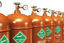 Helium gas tanks in a row.