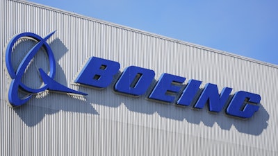 The Boeing logo is displayed at the company's factory, Sept. 24, 2024, in Renton, Wash.