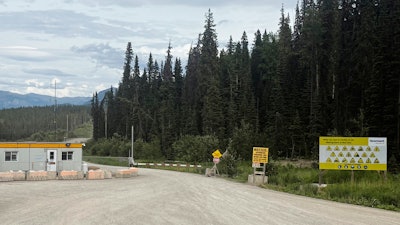 The security gate at the entrance to the Red Chris Mine near Iskut, British Columbia, is shown on Wednesday, July 23, 2025.