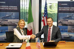 L3Harris Technologies Integrated Mission Systems President Jon Rambeau and ELT Group CEO and COO Domitilla Benigni take part in a ceremonial signing to formalize a new strategic partnership to establish a multi-sensor test facility for commercial, military and government programs.