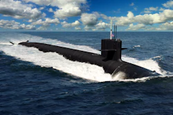 Columbia class submarine on surface.