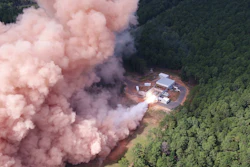 An advanced large solid rocket motor hot fire test conducted at L3Harris’ Camden, Arkansas, site.