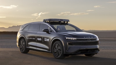 Lucid vehicle equipped with the Nuro Driver.