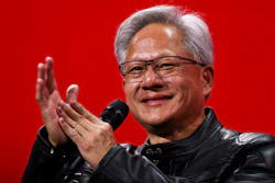 Nvidia CEO Jensen Huang attends a round table discussion at the VivaTech fair dedicated to innovation and startups in Paris, Wednesday, June 11, 2025.