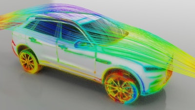 An Ansys Fluent simulation of vehicle aerodynamics powered by Omniverse.