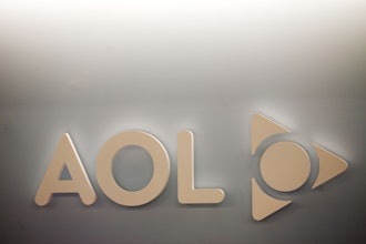 The AOL logo is shown on a wall of the company's New York office, on Monday, May 12, 2008.