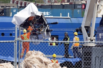 Debris from the Titan submersible, recovered from the ocean floor near the wreck of the Titanic, is unloaded from the ship Horizon Arctic at the Canadian Coast Guard pier in St. John's, Newfoundland, Wednesday, June 28, 2023.