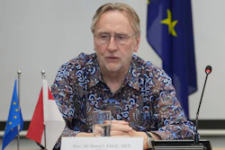 Chairman of European Parliament's Committee on International Trade Bernd Lange attends a news conference in Jakarta, April 16, 2025.