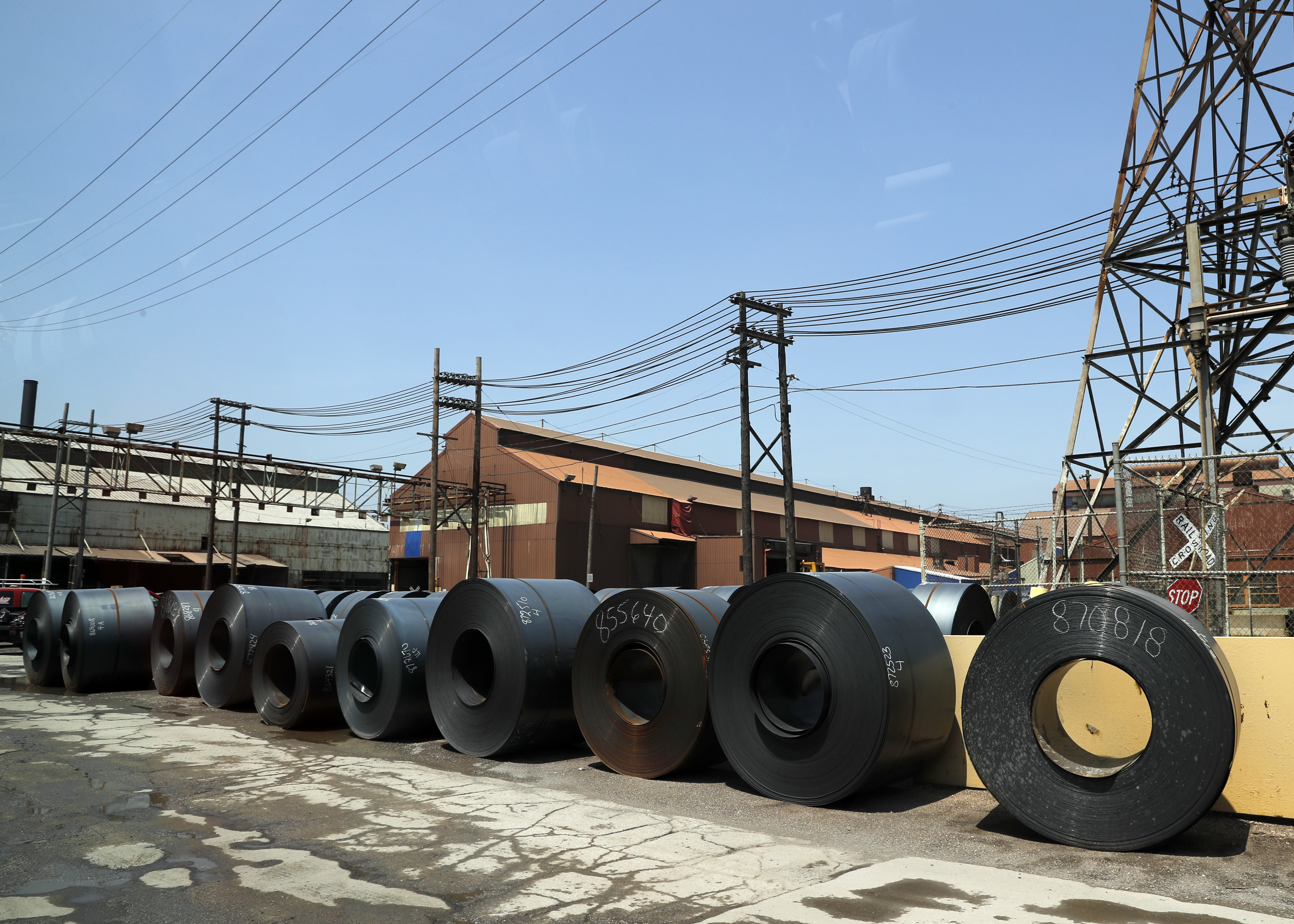 Rolls of finished steel at the U.S. Steel Granite City Works facility Granite City, Ill., June 28, 2018.
