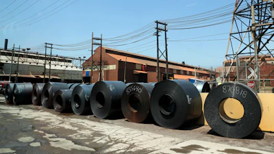 Rolls of finished steel at the U.S. Steel Granite City Works facility Granite City, Ill., June 28, 2018.
