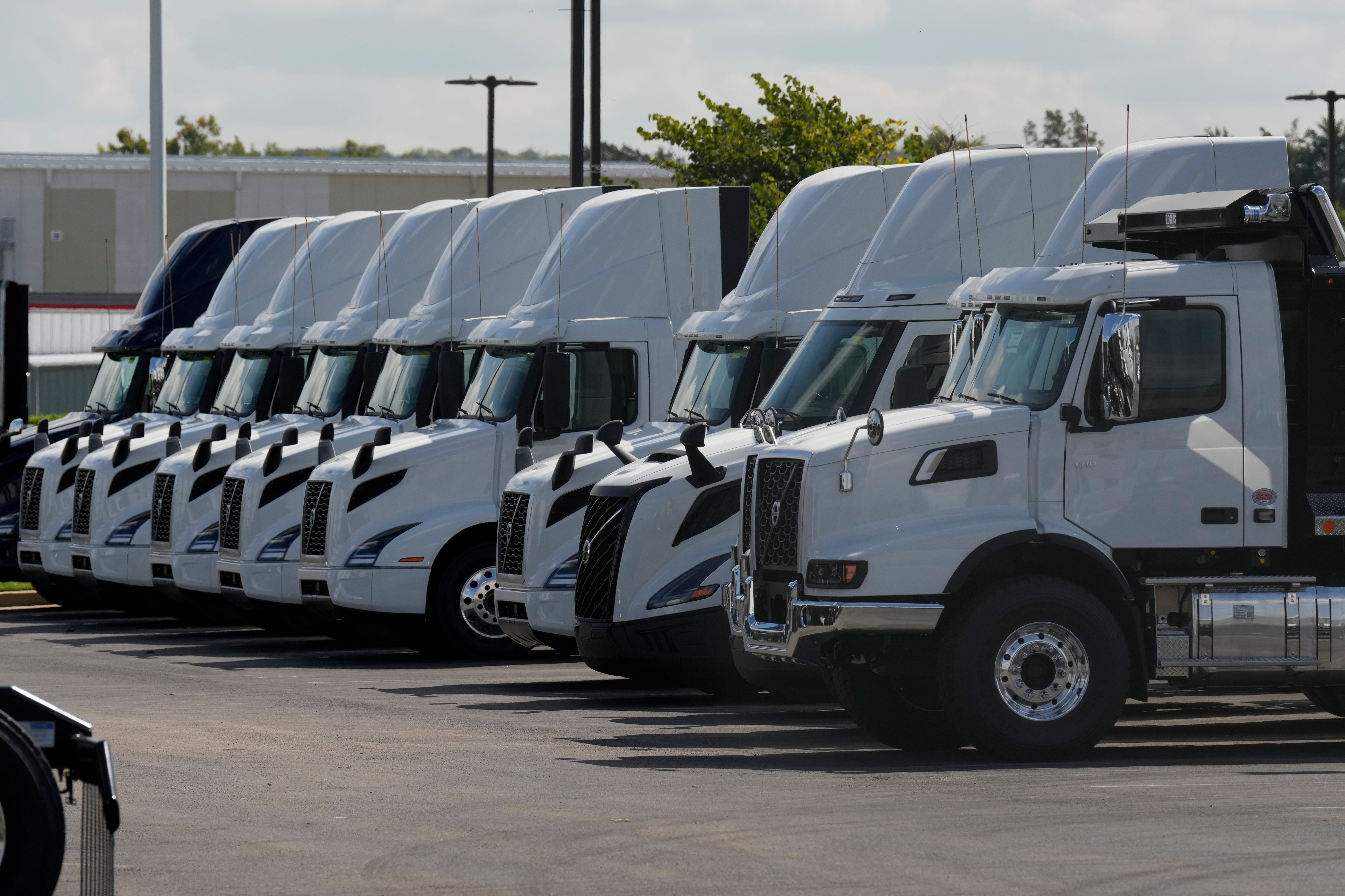 Volvo trucks are seen at a dealership, Sept. 26, 2025, LaVergne, Tenn.