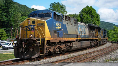 A CSX freight train in Ohiopyle, Pa., Aug. 19, 2025.