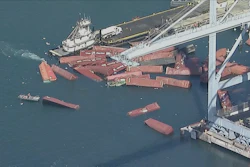 Several shipping containers have fallen off a cargo ship and into the water at the Port of Long Beach, Calif., on Tuesday, Sept. 9, 2025.