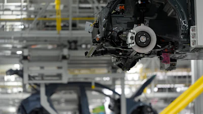 Vehicles move on the line at the Hyundai Motor Group Metaplant America, March 26, 2025, in Ellabell, Ga.