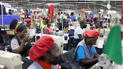 Factory workers operate machines to make garments at United Aryan EPZ Limited in Ruaraka on the outskirts of Nairobi, Kenya, March 21, 2025.